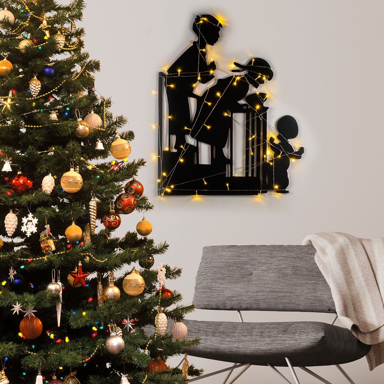 Decoratiune de luminoasa XMASBLACK-018, Tanelorn, 39x86 cm, metal, negru - imagine 7